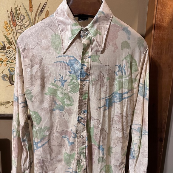 Mens Vintage Size Large Long Sleeve Button Down Shirt Blue Green Tan Awesome! - Picture 1 of 6
